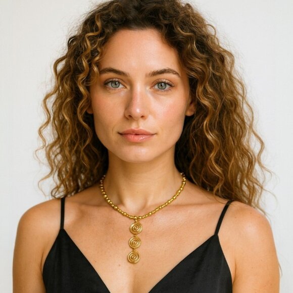 Statement‎ Spiral Necklace & Earrings Set | 18K Gold Plated Stainless Steel - Picture 3 of 13